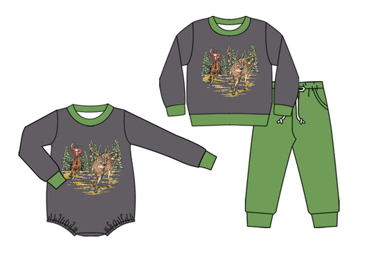 25.6.10 custom each style moq 5eta 4-6week Sibling Sisters deer baby boy long sleeve pants sets and rompers match family design
