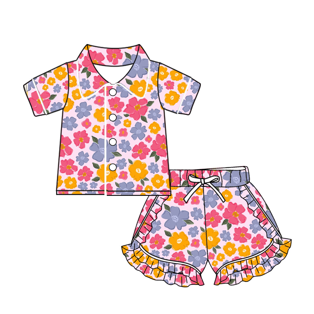 10.23 custom each style moq 5eta 4-6week baby kids clothes floral bow short sleeve shorts pajamas sets