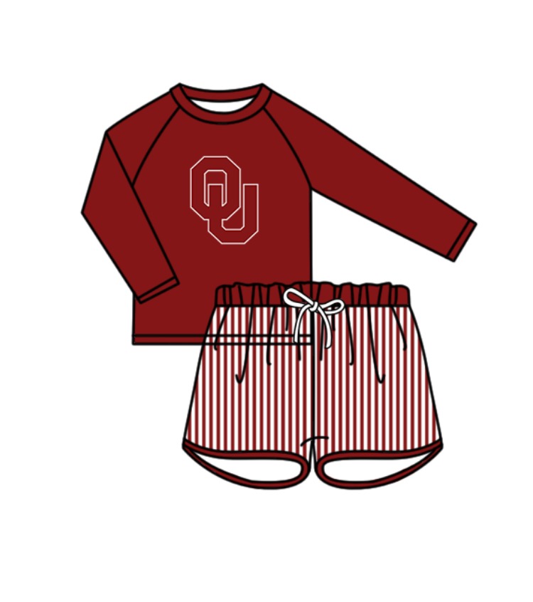 Custom moq 5 mix size milk silk summer teams baby girl boys clothes Red Two-Piece Swimsuit Set One Piece Swimsuits boy swim trunks