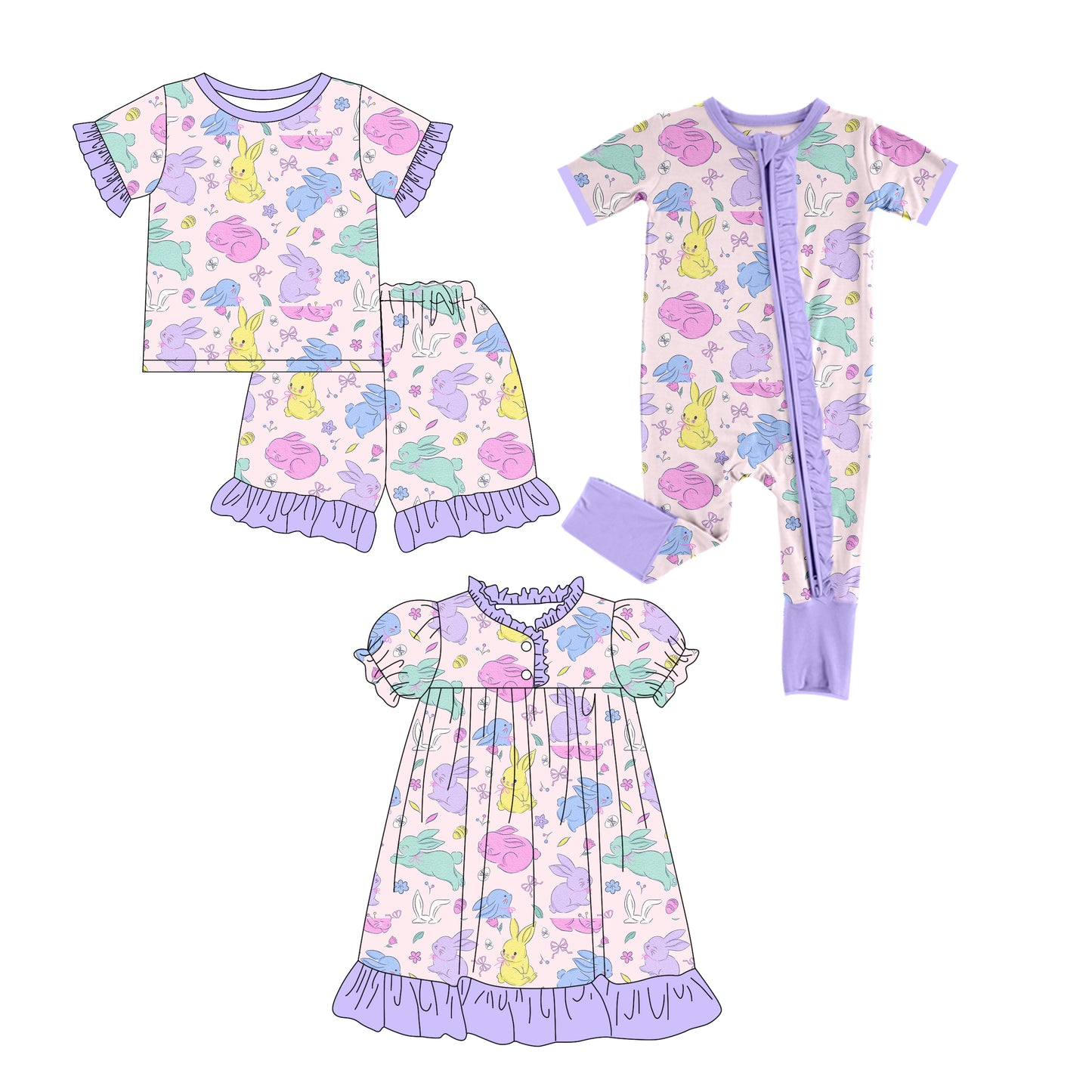 25.12.17 custom each style moq 5 eta 6-8week Sibling Sister bunny bow baby short sleeve shorts sets and romper and dress match design
