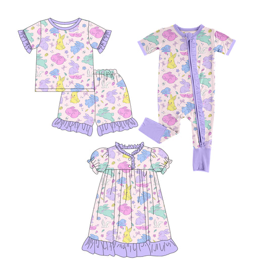 25.12.17 custom each style moq 5 eta 6-8week Sibling Sister bunny bow baby short sleeve shorts sets and romper and dress match design