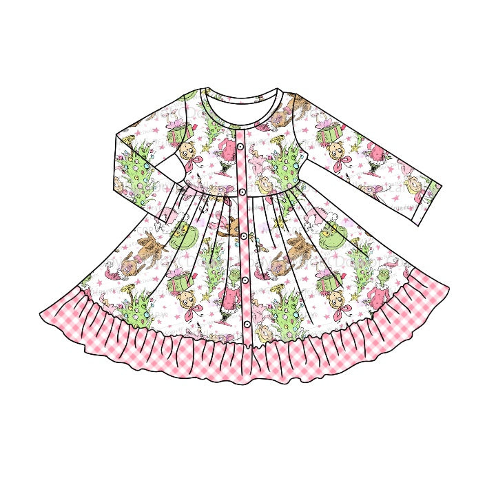 5.18custom each style moq 5eta 4-5week Girls' dresses with Christmas style prints girls dress