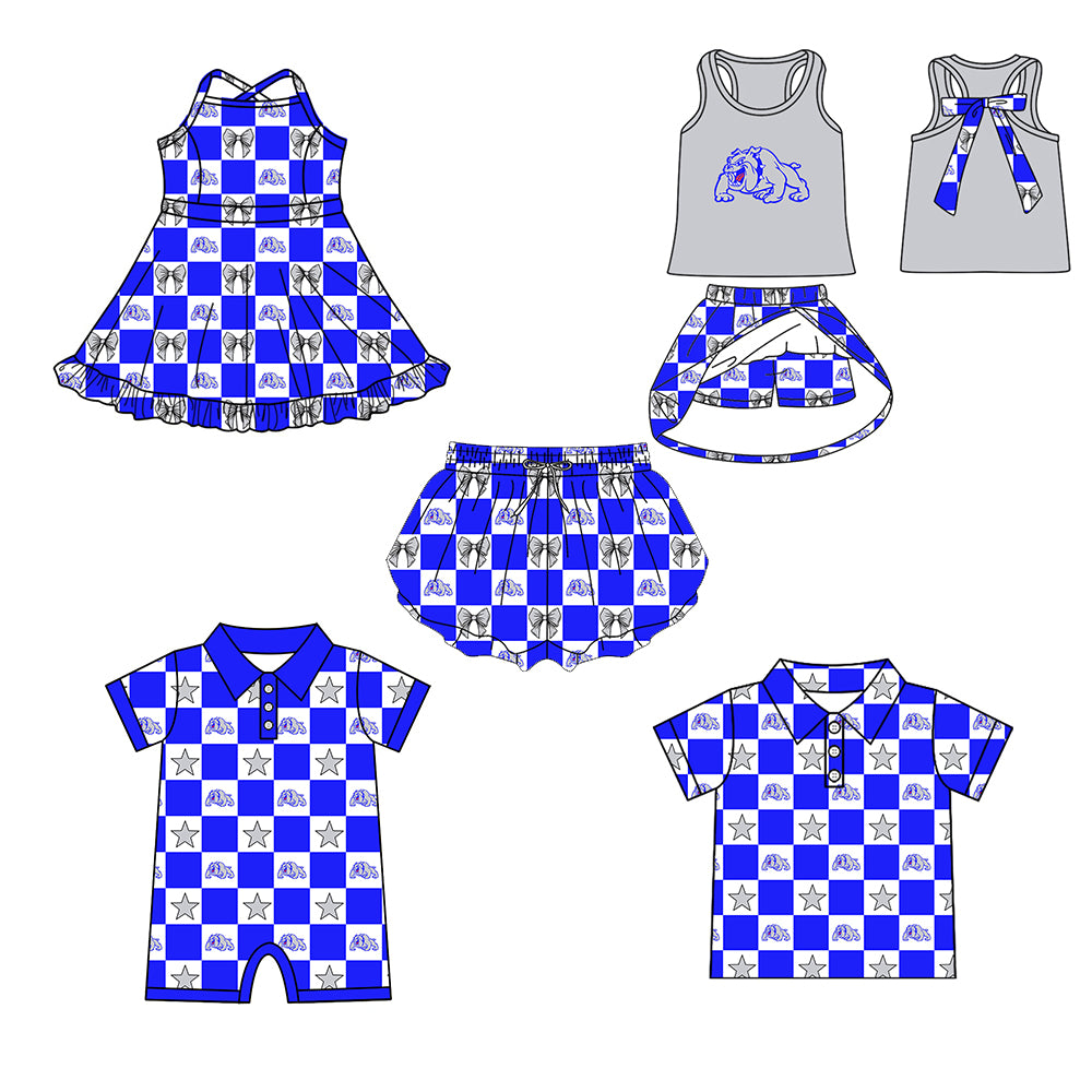 Custom moq 5 mix size milk silk summer teams Baby Girl Grey Sleeveless Top Skirts Set Dress And Shorts Yoga Checked Outfit Boy's Checked Short-Sleeved Polo Shirt And Romper