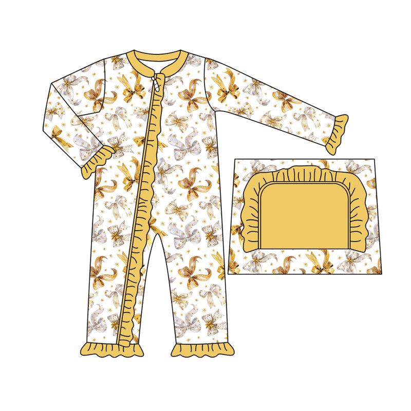 7.27 custom each style moq 5eta 4-6week Sibling Sister bow yellow baby girls sets and dress and rompers match family design