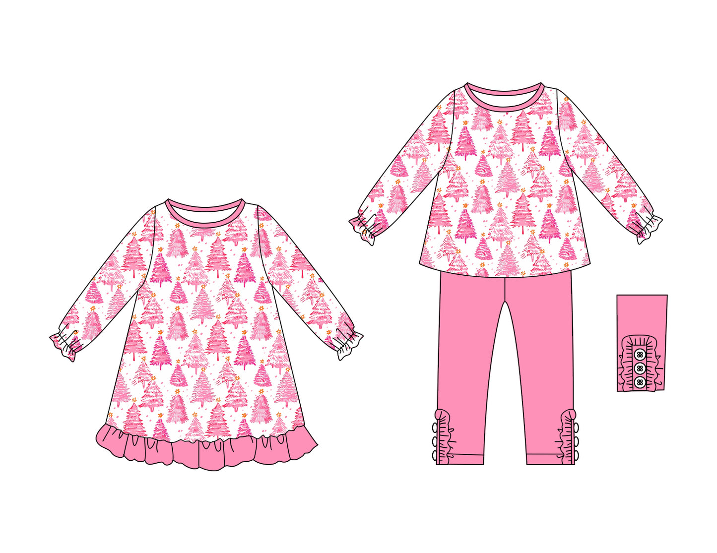 25.6.7 custom each style moq 5eta 4-6week Sibling Sisters Christmas trees pink baby girl long sleeve pants sets and dress match family design