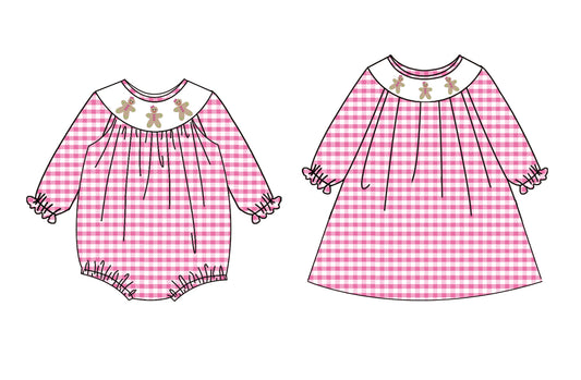 25.7.8 custom each style moq 5eta 4-6week Sibling Sisters Christmas pink baby girl long sleeve dress and rompers match family design