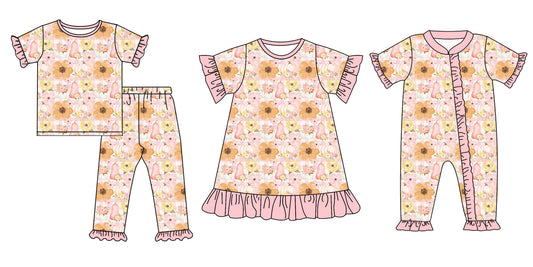 25.5.24 custom each style moq 5eta 4-6week Sibling Sisters floral baby girl short sleeve pants sets and dress and rompers match family design
