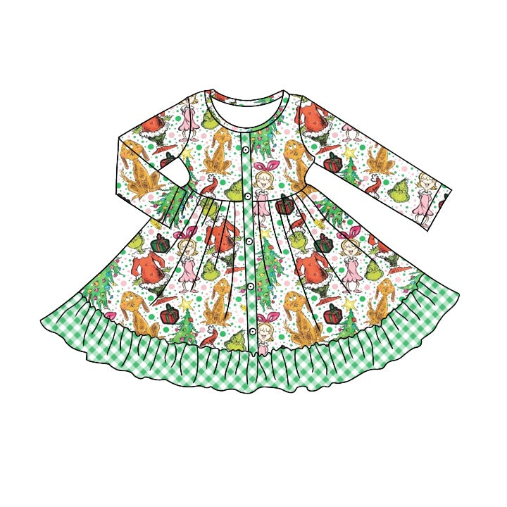 5.18custom each style moq 5eta 4-5week Girls' dresses with Christmas style prints girls dress