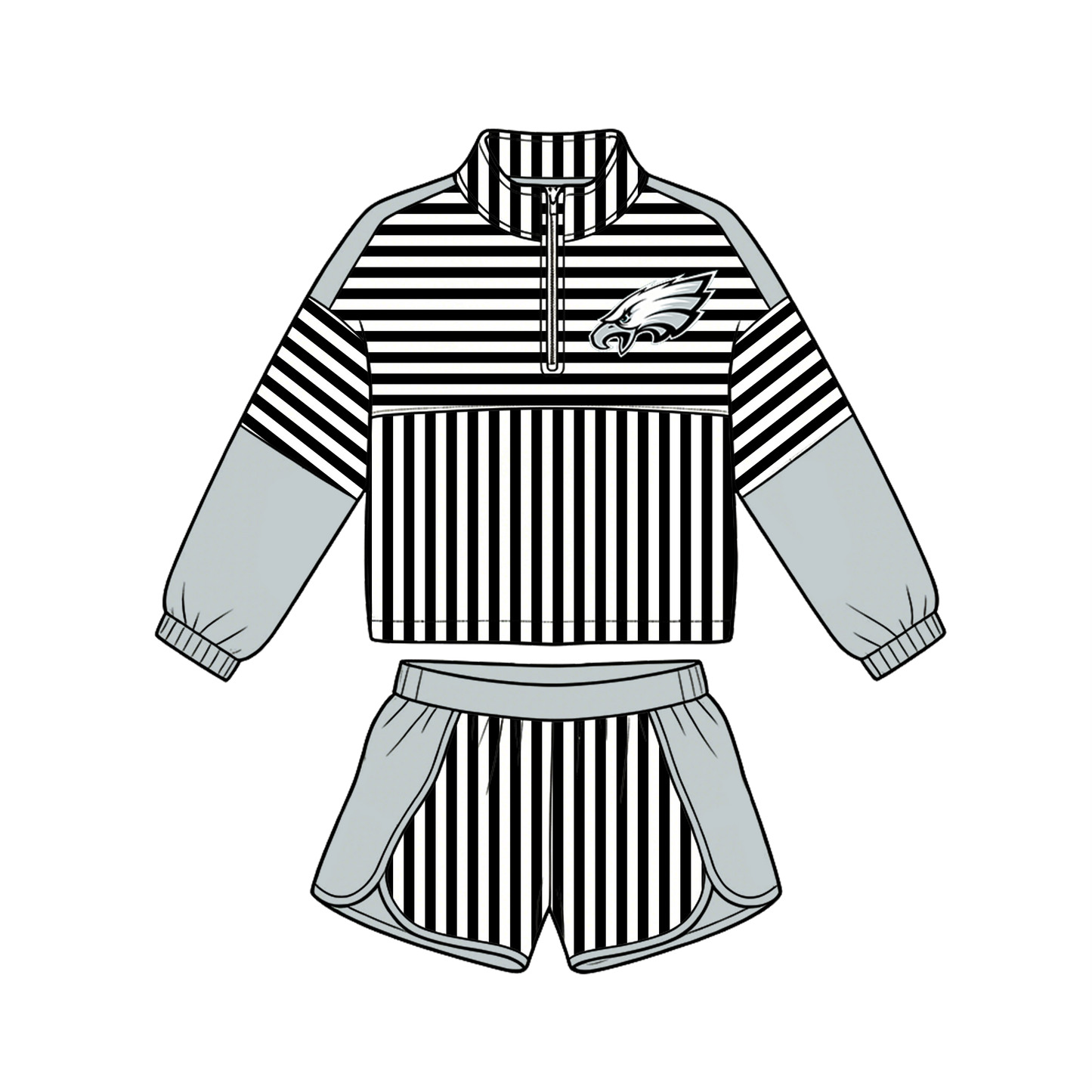 custom moq 5 mix size MSD072406 Baby Girls Stripe Zip Pullover Long Sleeve Top Shorts Team Sets