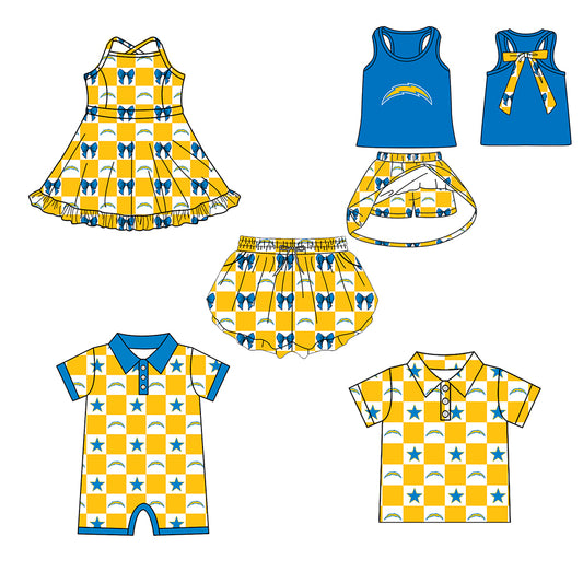 Custom moq 5 mix size milk silk summer teams Baby Girl Sleeveless Top Skirts Set Dress And Shorts Yoga Yellow Checked Outfit Boy's Checked Short-Sleeved Polo Shirt And Romper