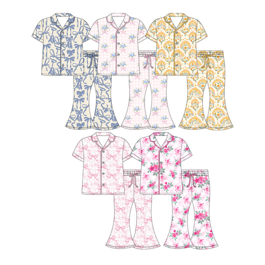 25.6.16 custom each style moq 5eta 4-6week Sibling Sister bow floral baby girl short sleeve pants sets 1 and set 5 match family design