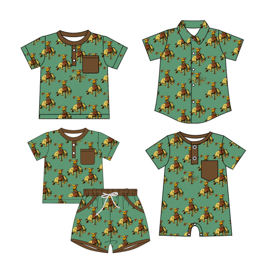 25.10.22 custom each style moq 5 eta 6-8 week Sibling Sister riding horse baby boy short sleeve shorts sets and boy rompers and top 2 match family design