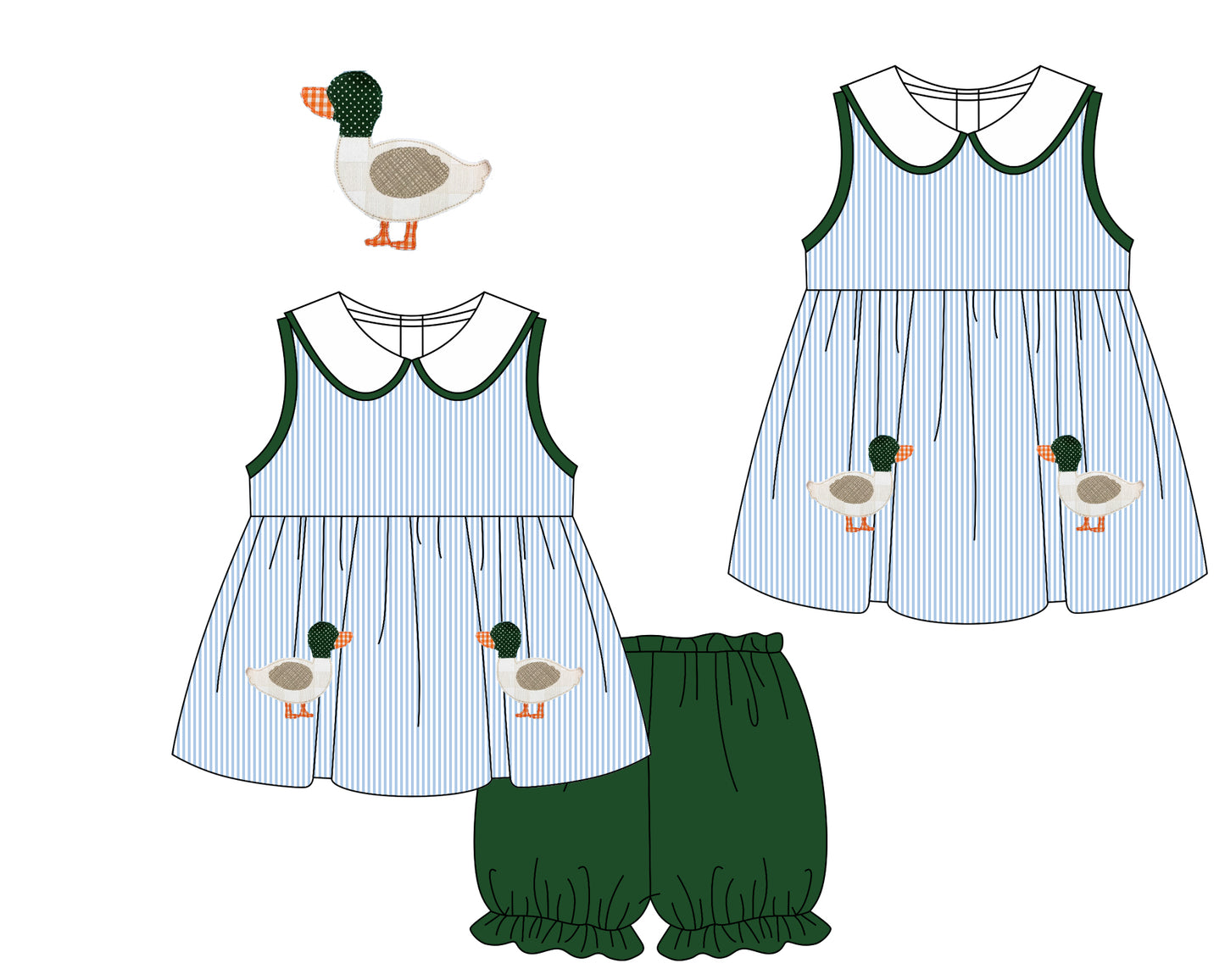 11.21 custom each style moq 5eta 4-6week Sibling Sister duck baby girl short sleeve shorts sets and dresses match design