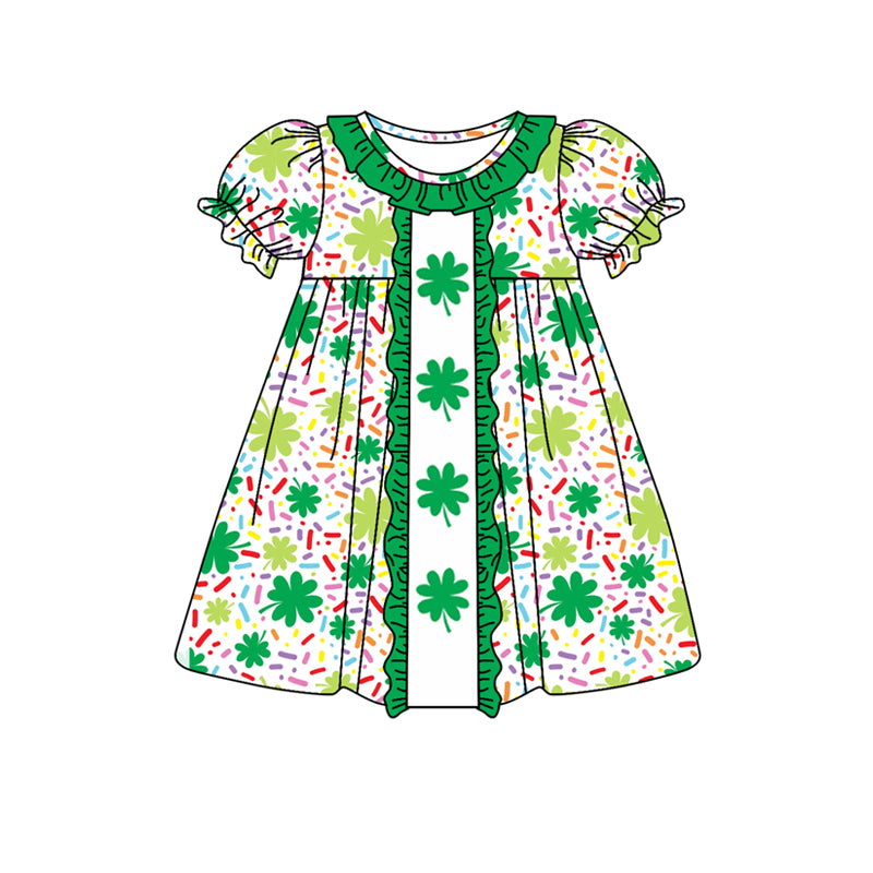 10.12 custom each style moq 5eta 4-6week Sibling Sister Four Leaf Clover green baby girl sets and dress and rompers match family design