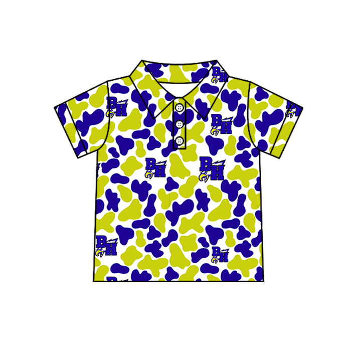 Custom moq 5 mix size summer teams Baby Boys Camo Button Short Sleeve Polo Shirt