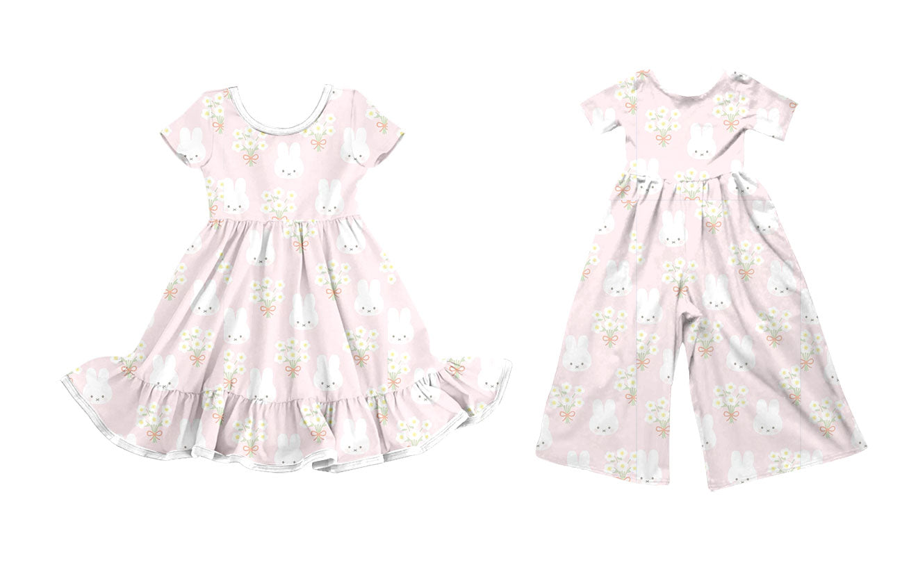 25.10.28 custom each style moq 5 eta 6-8week Sibling Sisters bunny floral baby girl long sleeve dress and jumpsuit match family design