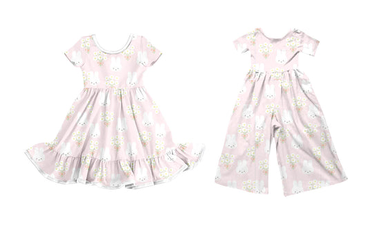 25.10.28 custom each style moq 5 eta 6-8week Sibling Sisters bunny floral baby girl long sleeve dress and jumpsuit match family design