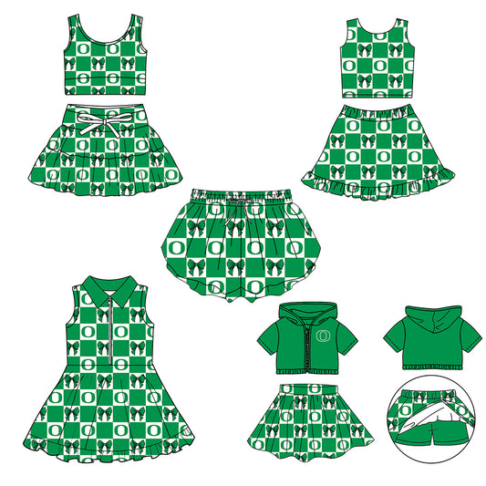Custom moq 5 mix size Milk Silk Summer Girls' Set Letter Bow Print Plaid Sleeveless Skirt 3-Piece Set Includes Dress and Shorts-26.1.27