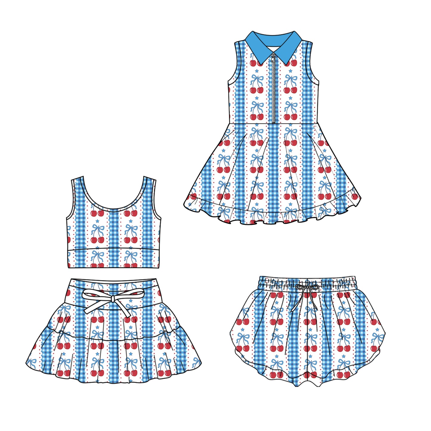 Custom moq 5 mix size Sibling Baby Girls blue Sleeveless Yoga Top And Skirt Set Kids Yoga Dress Comfortable Sportswear with Shorts