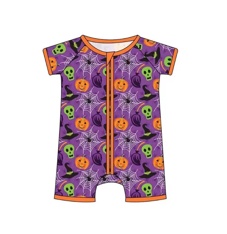 5.9custom each style moq 5eta 4-5week Sibling Sister Halloween pumpkin prints gray girls and boys outfits and baby rompers match family design