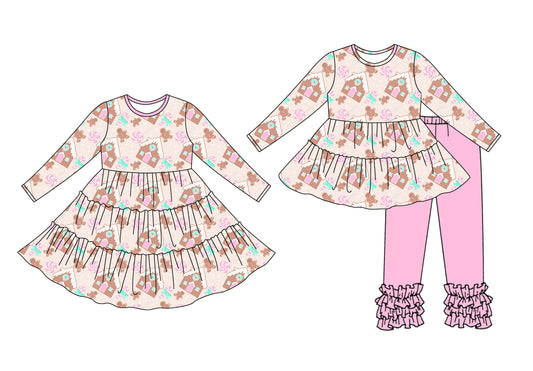 25.6.27 custom each style moq 5eta 4-6week Sibling Sisters Christmas baby girl long sleeve pants sets and dress match family design