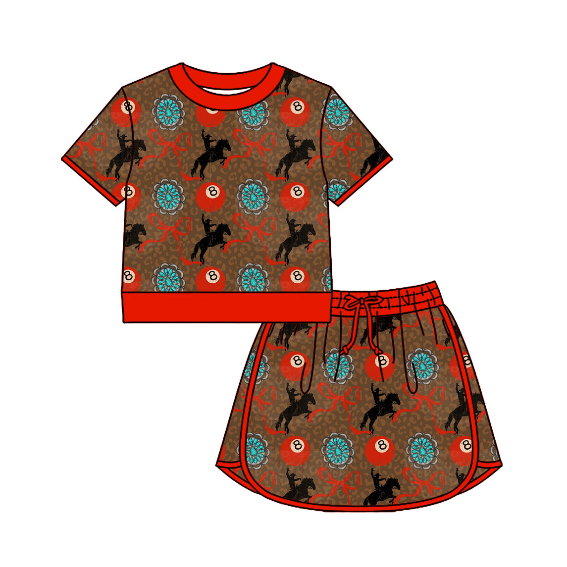 3.30 Custom moq 5 mix size Sibling Baby Girl's Red Bow Short-Sleeved Top And Skirt Set Cute Outfit