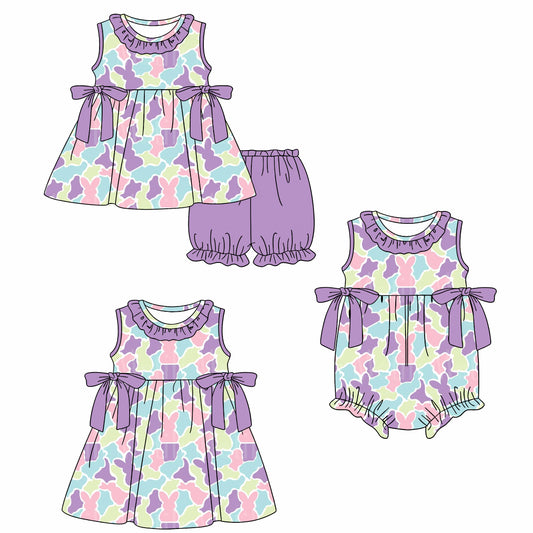 26.1.15 custom each style moq 5 eta 6-8week Sibling Sister camouflage bunny baby short sleeve shorts sets and romper and dress match design