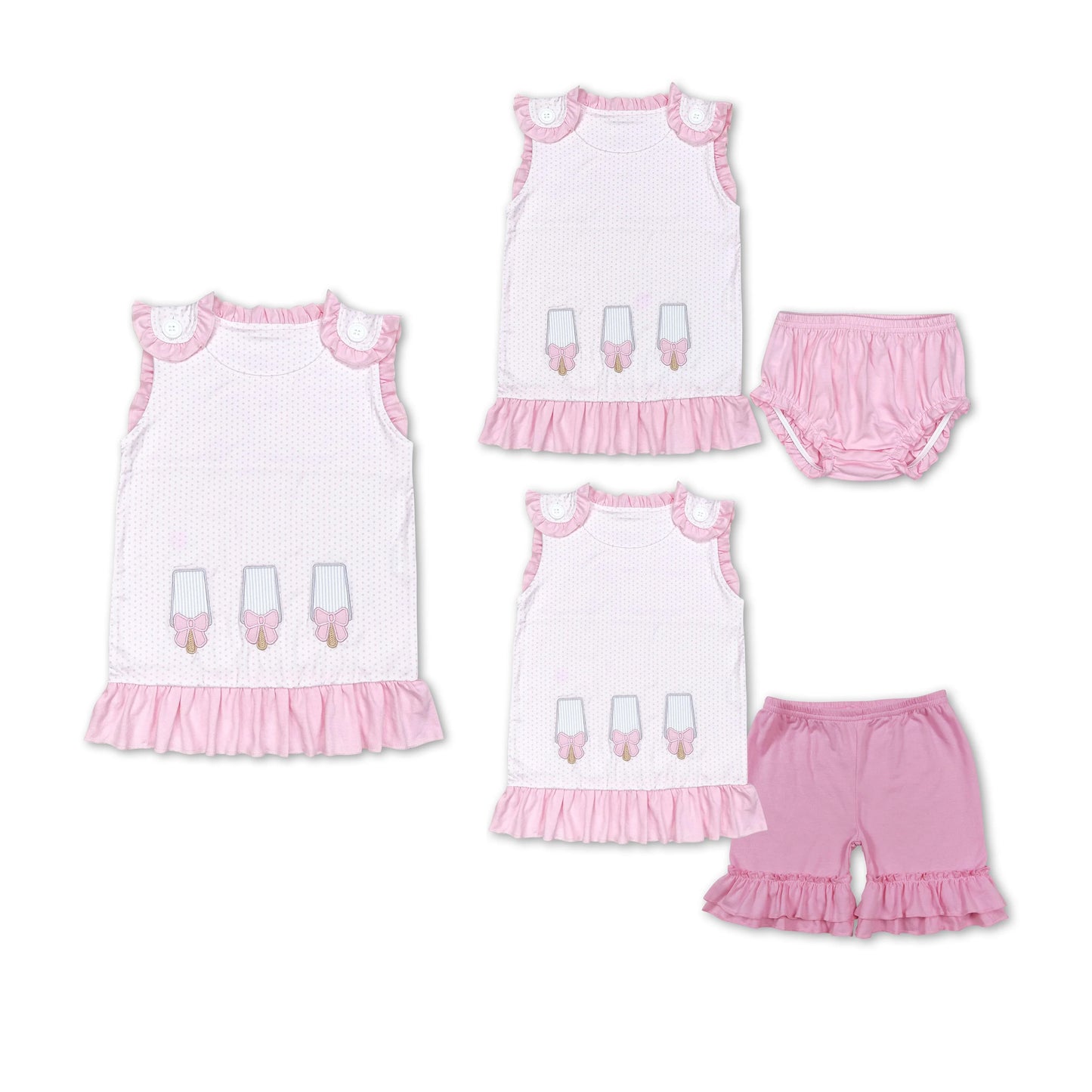 RTS NO MOQ Embroidered Beach Bucket-Beach Ball Striped Sleeveless Top & Short Sleeve Shorts Set & briefs Suit