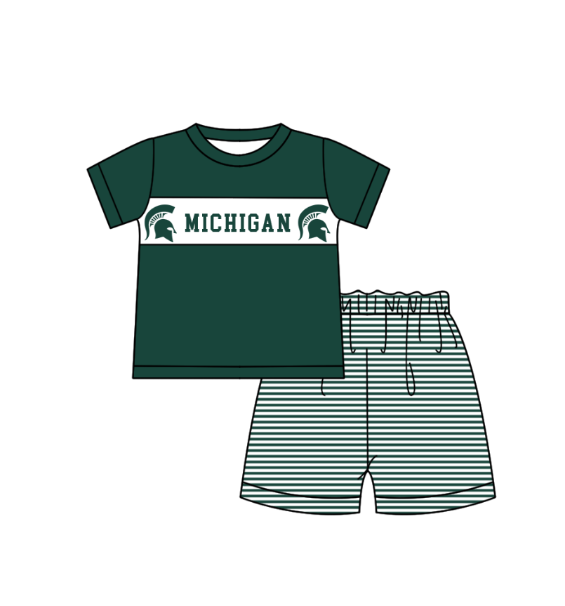 Custom moq 5 mix size milk silk summer teams baby girl boys clothes green short sleeve shorts sets 2 and brief sets and dress and rompers 2 series