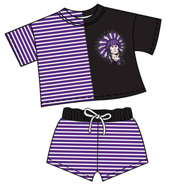 Custom moq 5 mix size milk silk summer teams Children's  Striped Outfit Set Short-Sleeved Crew Neck Top And Drawstring Shorts for Kids