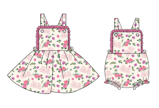 25.9.25 custom each style moq 8 eta 6-8week Sibling Sisters He is risen baby girl short sleeve dress and rompers match family design