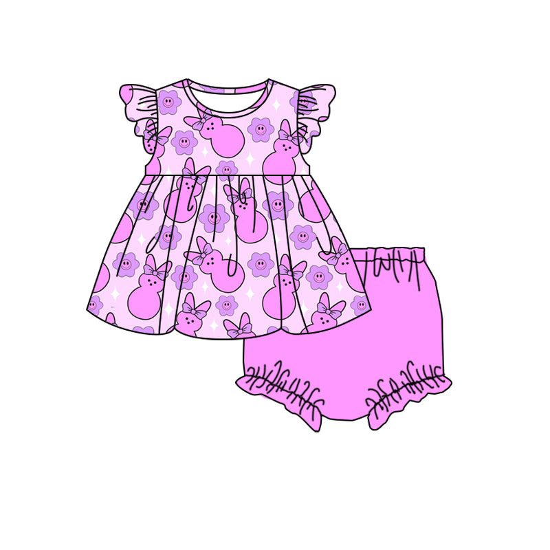 10.25 custom each style moq 5eta 4-6week Sibling Sister easter rabbit purple baby girl short sleeve shorts sets and briefs sets and dresses match design