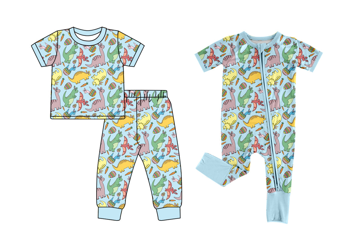 25.12.19 custom each style moq 5 eta 6-8week Sibling Sisters easter dinosaur baby boy clothes short sleeve pants sets and romper match family design