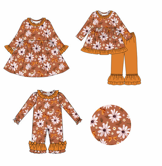 25.7.22 custom each style moq 5eta 4-6week Sibling Sisters floral baby girl long sleeve pants sets and dress and rompers match family design