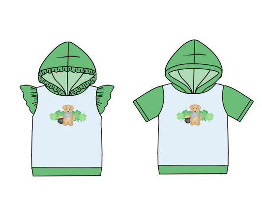 25.10.30 custom each style moq 8 eta 6-8week Sibling Sisters puppy baby girl hooded short sleeve top 2 match family design