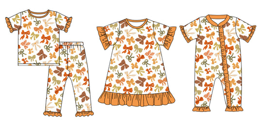 4.30 custom each style moq 5eta 4-6week Sibling Sisters bow baby girl short sleeve pants sets and dress and rompers match family design