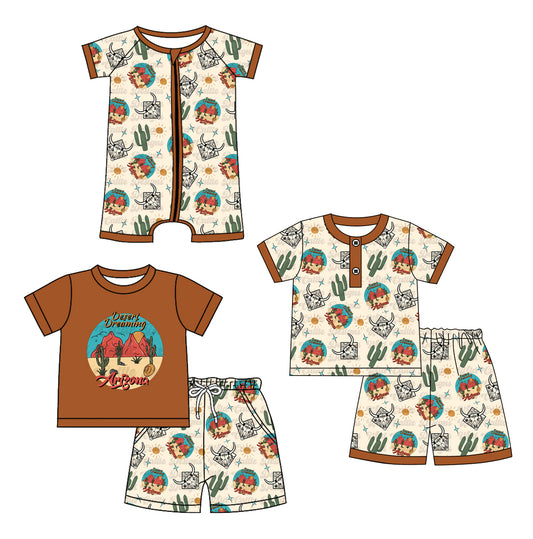 12.20 custom each style moq 5eta 4-6week Sibling Sister cow head baby boy short sleeve shorts sets 1 and sets 2 and boy romper match design