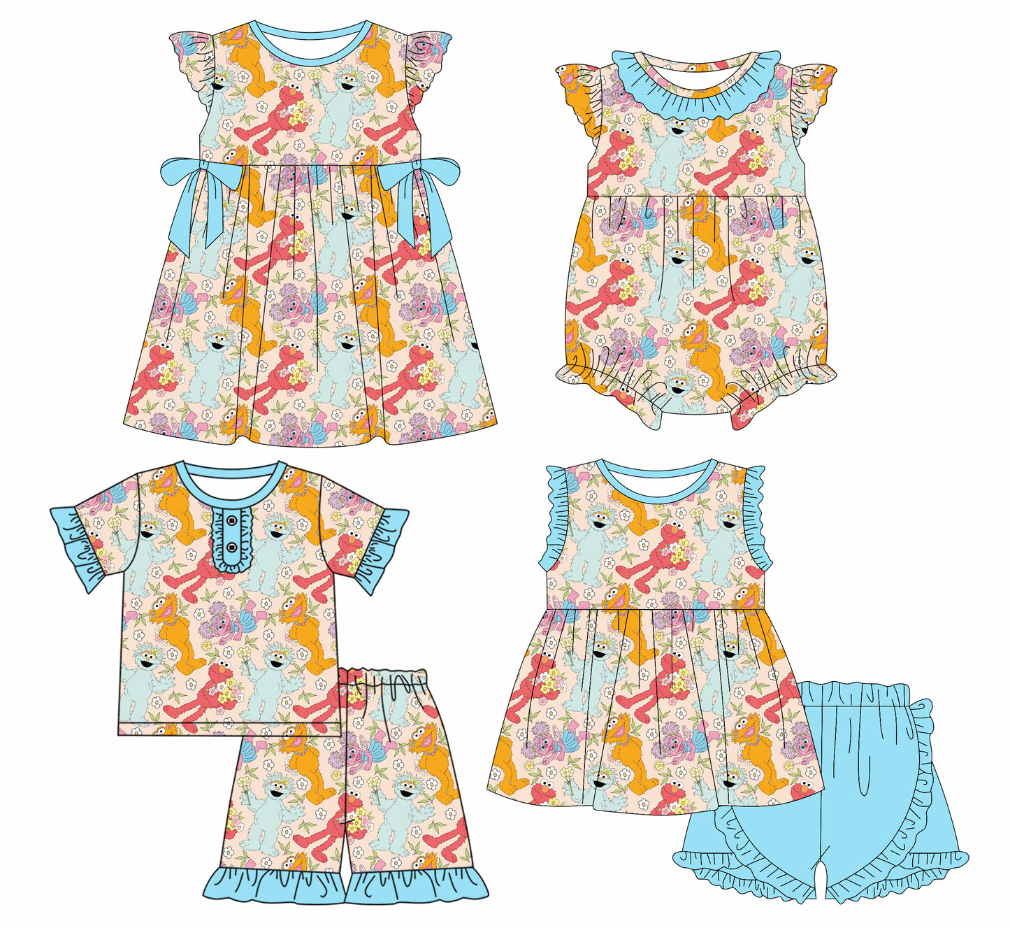2.11 custom each style moq 5eta 4-6week Sibling Sister baby girl short sleeve shorts sets and sets 2 and girl romper and dress match design
