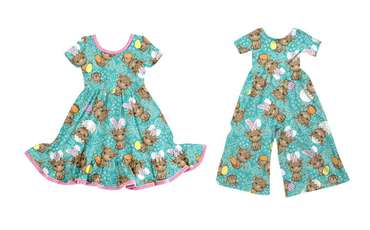 25.9.22 custom each style moq 8 eta 6-8week Sibling Sisters bunny baby girl long sleeve dress and jumpsuit match family design