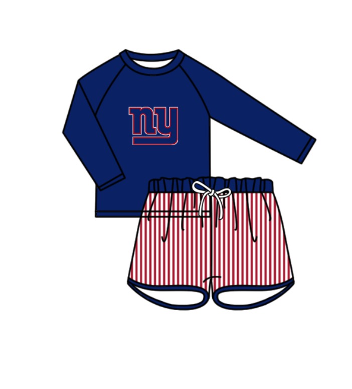 Custom moq 5 mix size milk silk summer teams baby girl boys Navy Blue clothes Two-Piece Swimsuit Set One Piece Swimsuits boy swim trunks