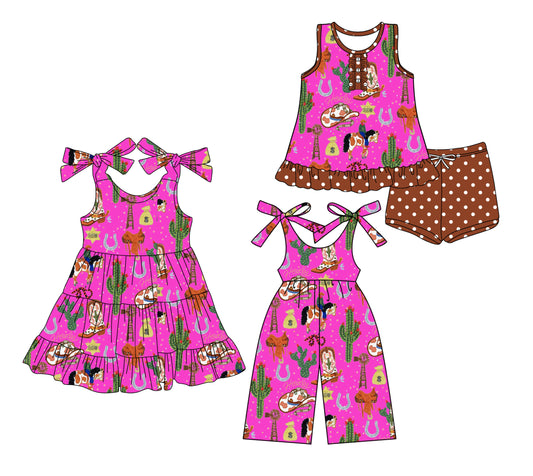 3.26 custom each style moq 5eta 4-6week Sibling Sister catcus hat baby girl short sleeve shorts sets and dresses and jumpsuit match design