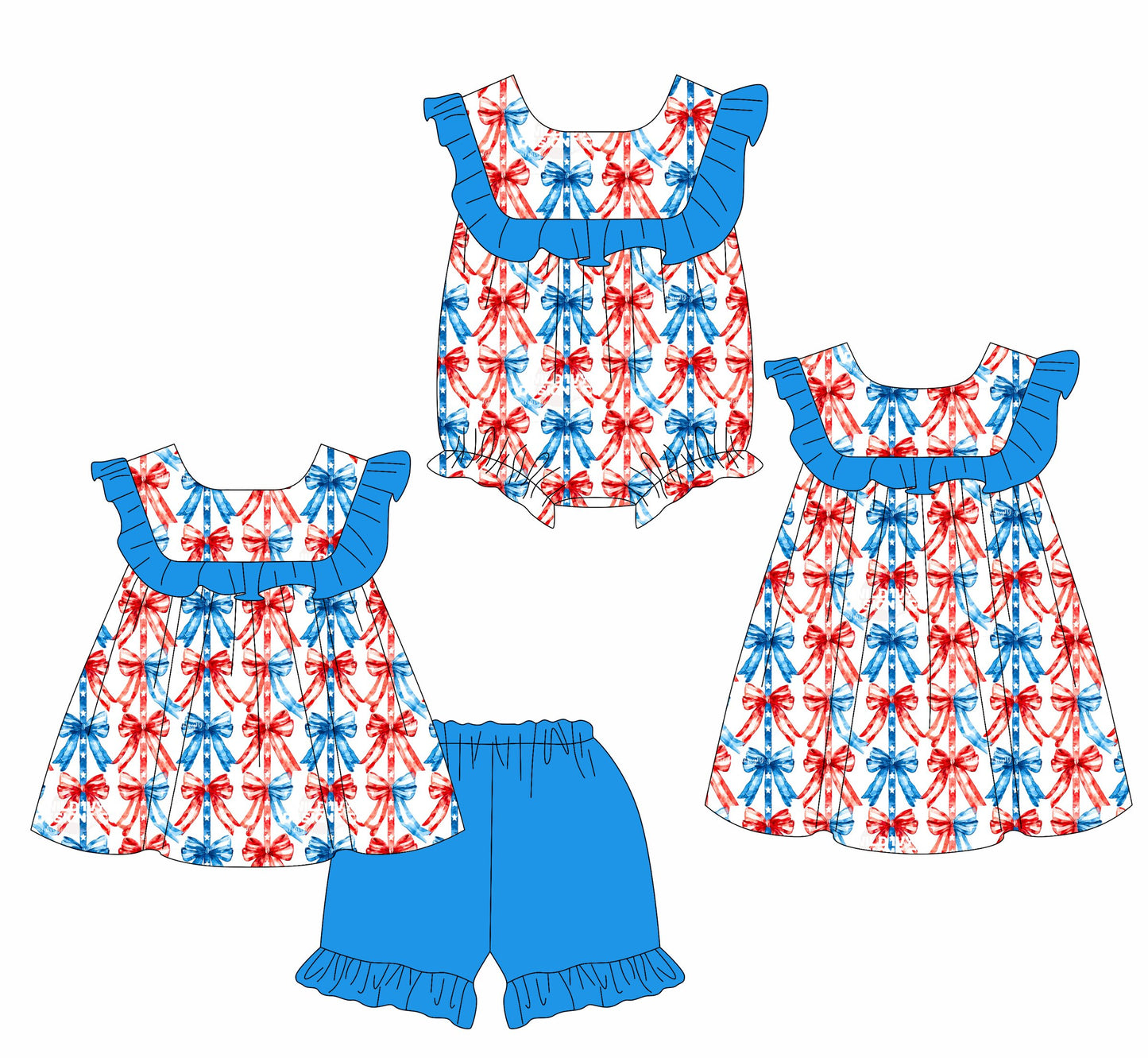 26.1.14 custom each style moq 5 eta 6-8week Sibling Sister bow baby short sleeve shorts sets and romper and dress match design