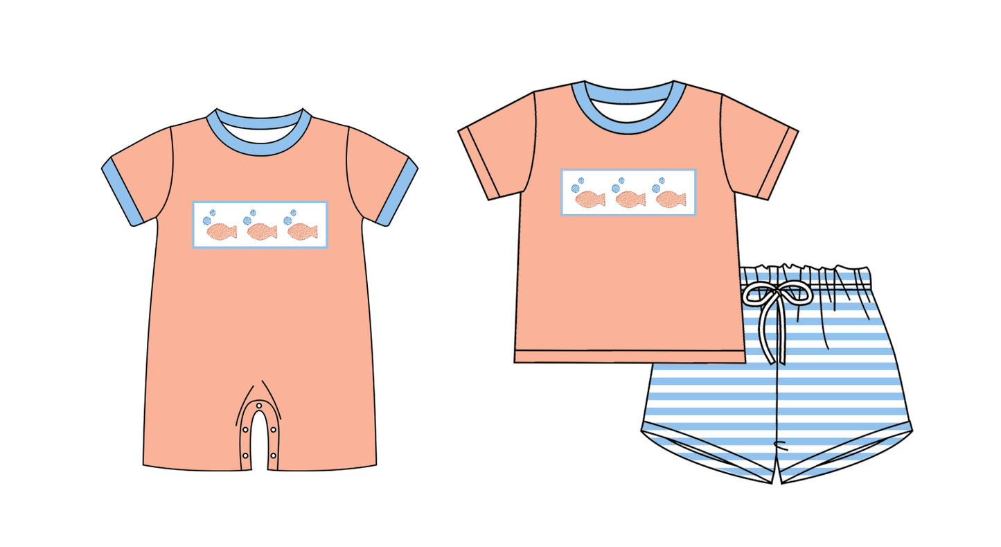 25.10.24 custom each style moq 5 eta 6-8 week Sibling Sister fishing baby boy short sleeve shorts sets and boy rompers match family design