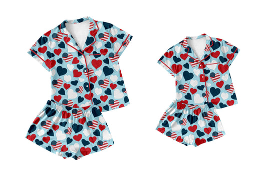 12.2 custom each style moq 5eta 4-6week Sibling Sister love baby boys short sleeve shorts sets and adult sets match design