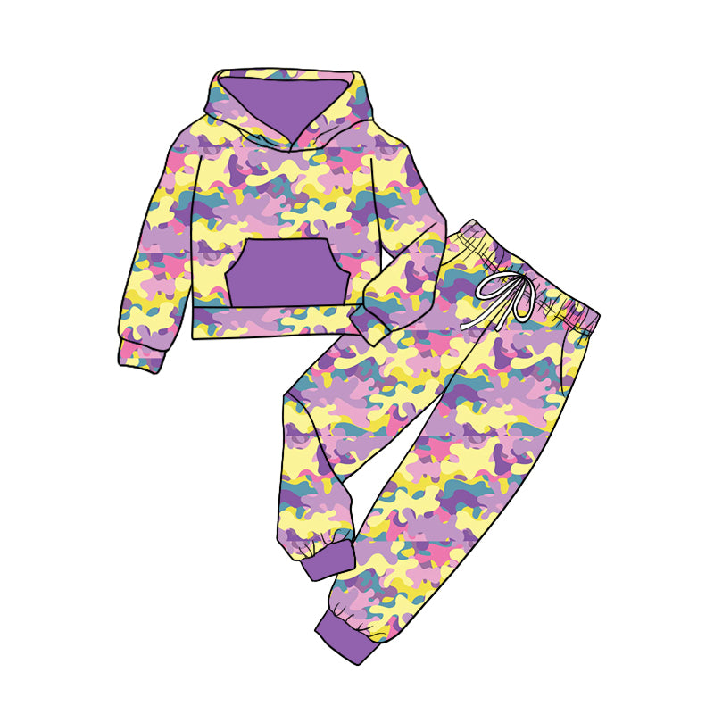 8.31 custom each style moq 5eta 4-6week baby girls clothes purple hooded long sleeve pants sets