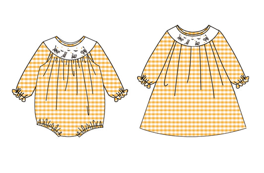 25.5.14 custom each style moq 5eta 4-6week Sibling Sisters cat baby girl long sleeve dress and rompers match family design