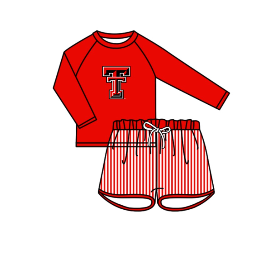 Custom moq 5 mix size milk silk summer teams baby girl boys clothes Red Two-Piece Swimsuit Set One Piece Swimsuits boy swim trunks