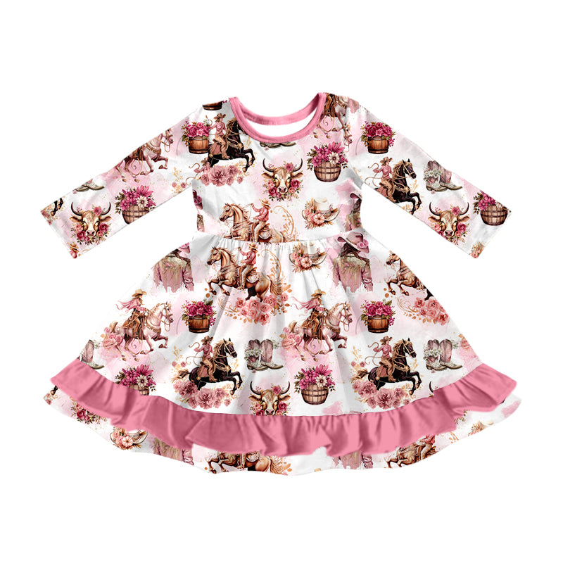8.14 custom each style moq 5eta 4-6week Sibling Sister cow head floral pink baby girl sets and dress and rompers match family design
