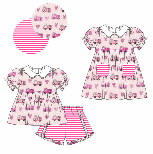 11.13 custom each style moq 5eta 4-6week Sibling Sister bow baby girl short sleeve shorts sets and dresses match design