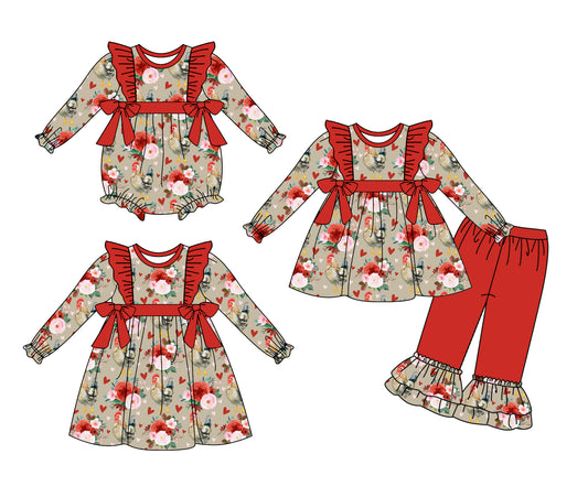 25.9.3 custom each style moq 5eta 4-6week Sibling Sisters floral baby girl long sleeve pants sets and dress and rompers match family design